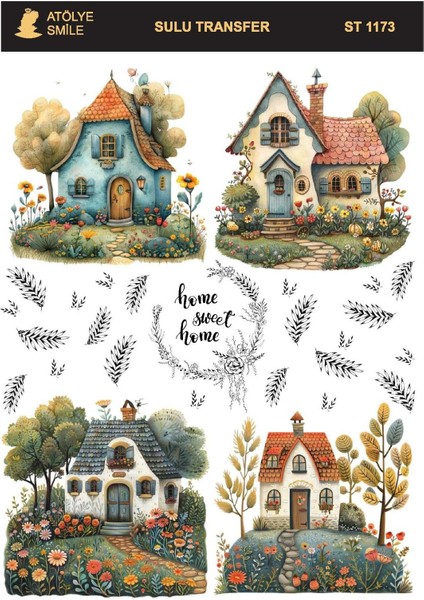 ST1173 Ev Desenli Açık Zemin Sulu Transfer 25*35 cm