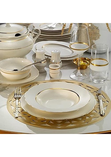 Porselen Bone Olympos 12 Kişilik 62 Parça Tek File Altın Yemek Takımı 1133921 BNOLY62YT1133921