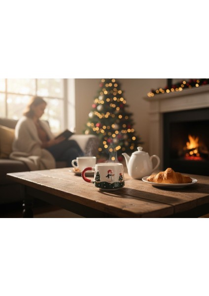 Seramik Kardan Adam ve Çam Ağacı Noel Desenli Fincan/yılbaşı Özel Hediye Kupa modelleri