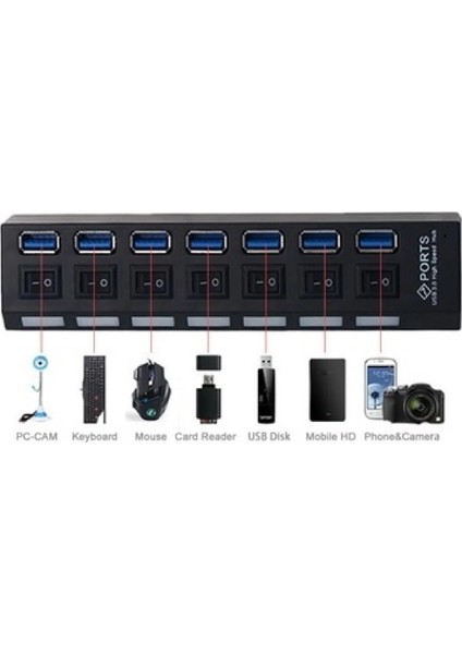 5258 7 Port USB 3.0 ve USB 2.0 Hub Anahtarlı Çoklayıcı Çoğaltıcı Switch fiyatları