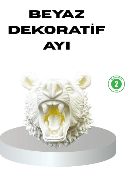 Buğz Özel Tasarım Beyaz Ayı Duvar Aksesuarı 3D Dekoratif Heykel 25X19 cm