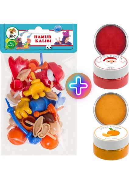 26 Parça Oyun Hamuru Aksesuarları + 2X75GRAM Doğal Oyun Hamuru Little Play Dough