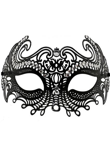 Siyah Renk Lazer Kesim Üzeri Kristal Taşlı Metal Balo Parti Venedik Maskesi modelleri
