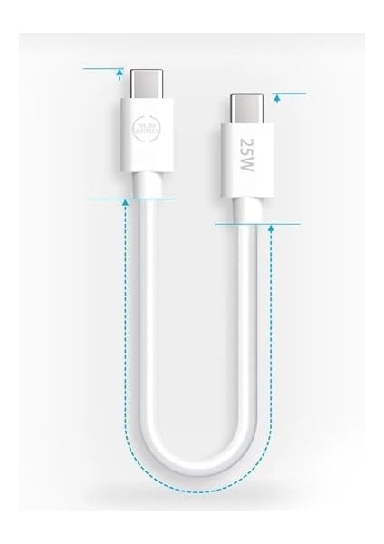 Elektronik Kısa 25 cm 20W Hızlı Type C Şarj Kablosu Çift Taraflı Type-C To Type-C Pd Şarj Data Kablo, Iphone 15 16 Pro Uyumlu