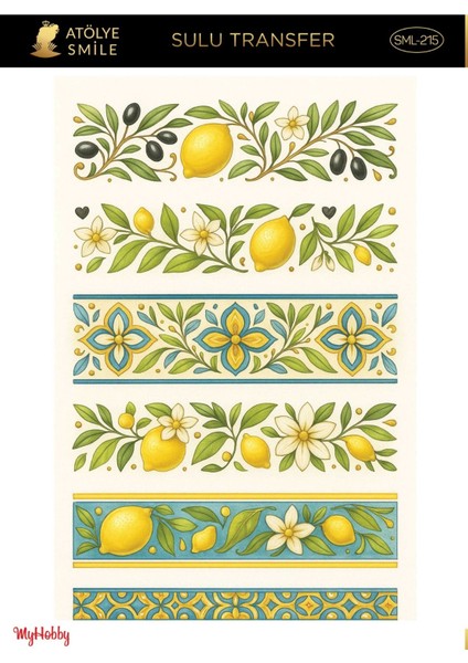 SML215 Limon Desenli Kenar Desenli 25*35 cm Açık Zemin Sulu Transfer