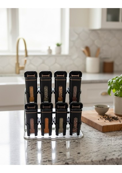 Baharatlık Seti 8 Li Kaliteli Standlı Cam Duvara Monte Edilebilir Siyah fiyatları