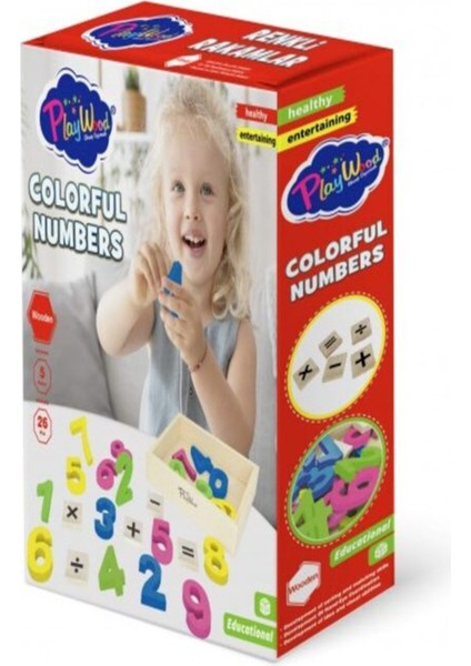 Ahşap Renkli Rakamlar Kutulu Eğitici Öğretici 26 Parça Oyuncak