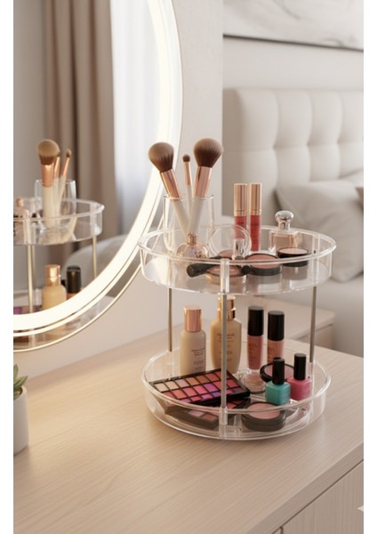 2 Katlı Organizer Dönerli Pratik Makyaj Mutfak Düzenleyici