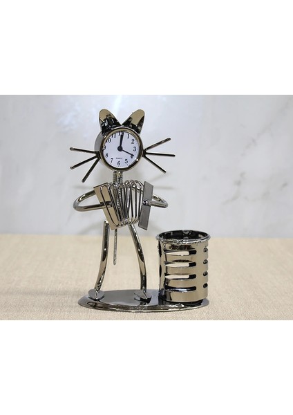 Buğz Metal Akordiyon Çalan Müzisyen Kedi Müzisyen Saat ve Kalemlik