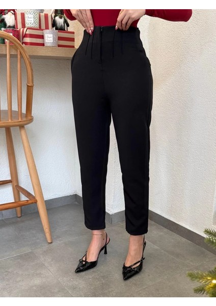 Kadın Üste Oturan Paçası Bilek Üzerinde Biten Atlas Kumaş Pantolon (S) (4xl)