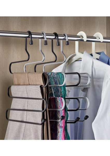 5 Li Pantolon Metal Elbise Askısı Dekoratif Dolap Içi Çoklu Askı