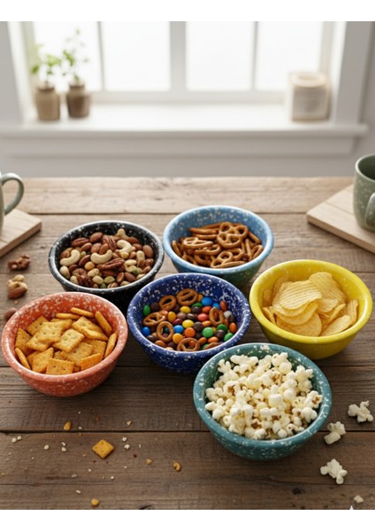 6 Lı Seramik Çerezlik Lokumluk Kase Renkli Desenli 9 cm fiyatları