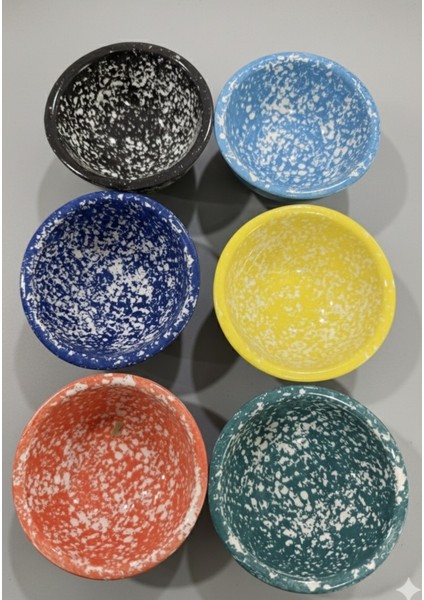 6 Lı Seramik Çerezlik Lokumluk Kase Renkli Desenli 9 cm modelleri