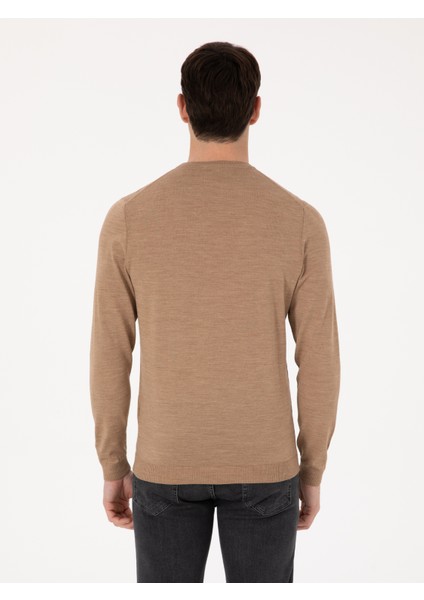 Erkek Camel Slim Fit Yün Karışımlı Bisiklet Yaka Basic Triko Kazak 50318854-VR015