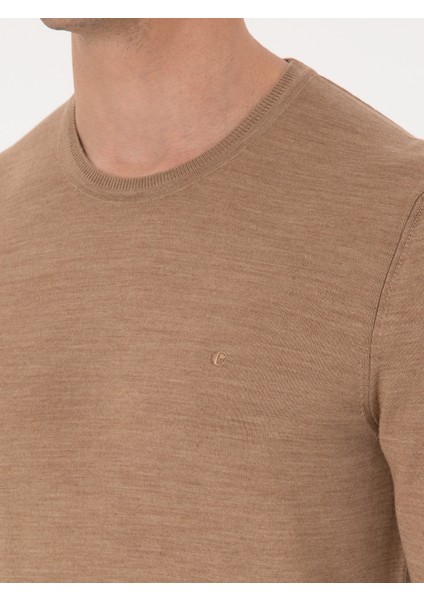 Erkek Camel Slim Fit Yün Karışımlı Bisiklet Yaka Basic Triko Kazak 50318854-VR015