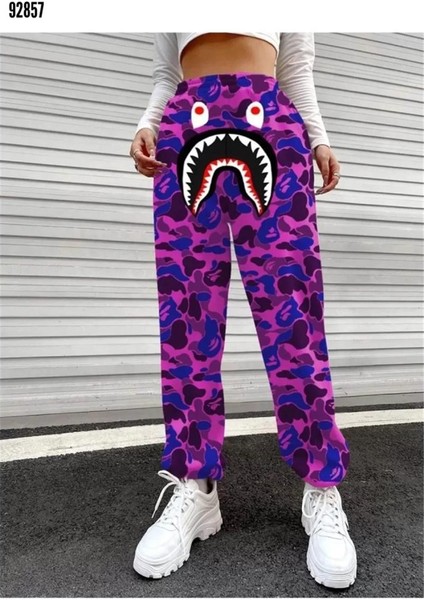 Bape Shark Dijital Baskılı Eşofman Altı - Mor