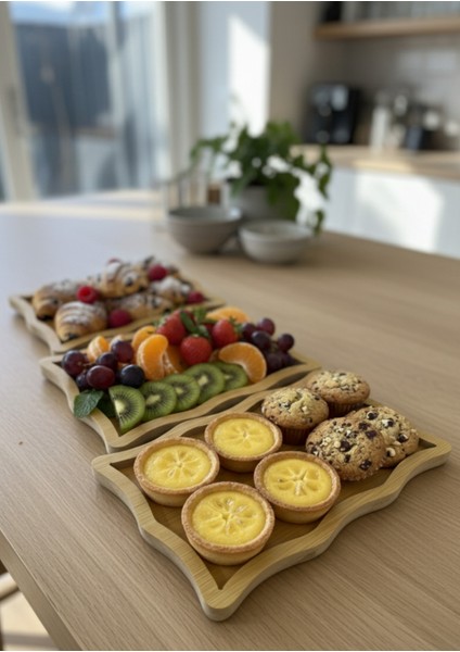 3 Parça Ahşap Sunumluk Servis Tepsisi Dikdörtgen fiyatları