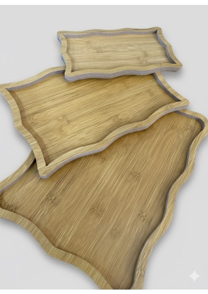 3 Parça Ahşap Sunumluk Servis Tepsisi Dikdörtgen modelleri