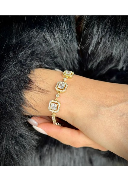 Kadın Xuping Kare Zirkon Taşlı Rodyum Kaplama Bileklik