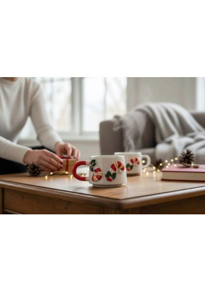 Seramik Noel Şeker Desenli/yılbaşı Hediyelik Fincan/yılbaşı Şeker Kamışı/baston Şeker Detaylı Kupa