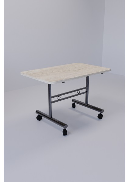 Tekerlekli Orta Sehpa Ahşap Metal Tasarım Çam Traverten Renk Taşınabilir Kullanışlı Dekoratif Modern fırsatları