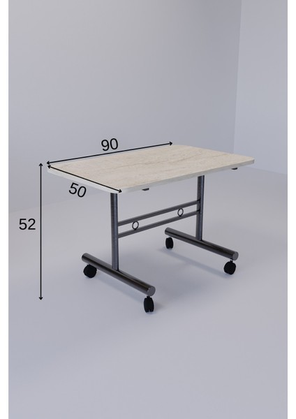 Tekerlekli Orta Sehpa Ahşap Metal Tasarım Çam Traverten Renk Taşınabilir Kullanışlı Dekoratif Modern indirimleri