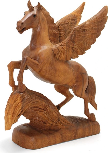 Ahşap Maun Ağacı Kanatlı At Figürü