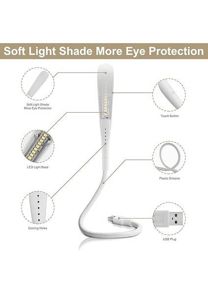 USB Lamba, Kısılabilir USB Işık, 2,8W Esnek Klavye Işığı, Pc Bilgisayar Için, 14 LED Inci, 3 Kademeli Ayarlanabilir Parlaklık, Açma/kapama Dokunmatik Şalteri, D10 USB LED (Beyaz) indirimleri