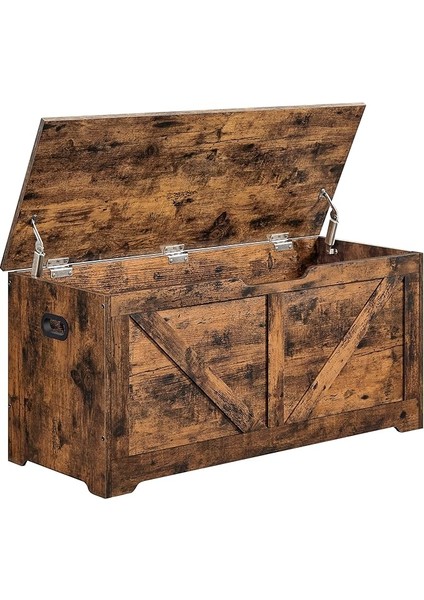 Ayakkabı Bankı, Depolama Alanlı Oturma Bankı, Oturma Sandığı, 2 Güvenlik Menteşesi, Saklama Dolabı, Ahır Tarzı, 40 x 100 x 46 Cm, Vintage Kahverengi LSB060T01