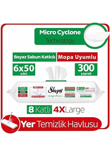Easy Clean Beyaz Sabun Katkılı Mopa Uyumlu Yer Temizlik Havlusu&mendili 6X50 (300 Yaprak) fiyatları