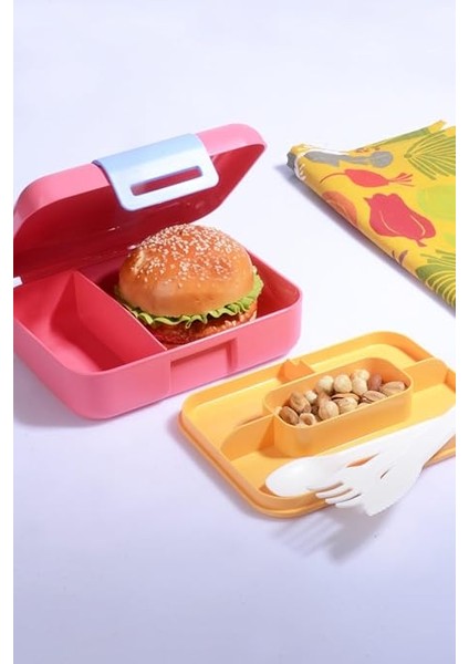 Design Kendinden Kaşıklı 5 Bölmeli 2 Katlı Beslenme Kutusu (Pembe) fiyatları