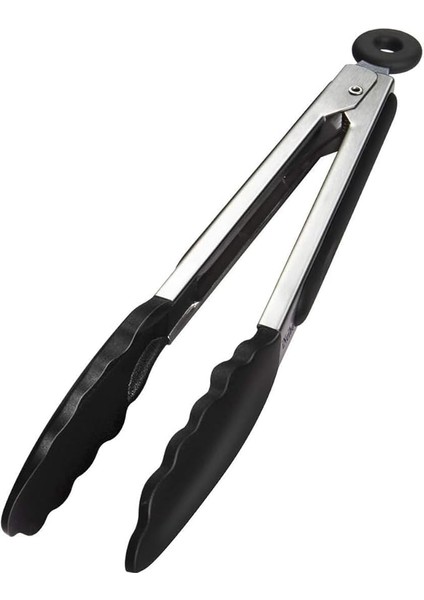 Home Siyah Silikon Uçlu Mutfak Maşası - 23 Cm, Asma Kilit Sistemli Paslanmaz Çelik Sap, Kolay Kavrama, Mangal, Salata, Makarna, Barbekü, Kamp Için Uygun