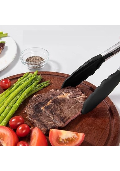 Home Siyah Silikon Uçlu Mutfak Maşası - 23 Cm, Asma Kilit Sistemli Paslanmaz Çelik Sap, Kolay Kavrama, Mangal, Salata, Makarna, Barbekü, Kamp Için Uygun fiyatları