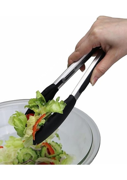 Home Siyah Silikon Uçlu Mutfak Maşası - 23 Cm, Asma Kilit Sistemli Paslanmaz Çelik Sap, Kolay Kavrama, Mangal, Salata, Makarna, Barbekü, Kamp Için Uygun fırsatları