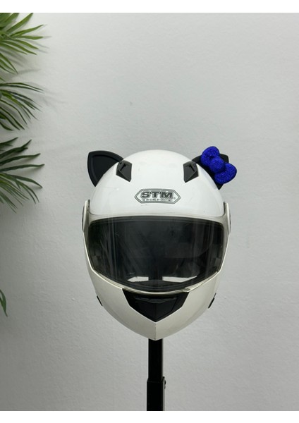 Motor & Motosiklet Koyu Mavi Fiyonklu Siyah Kedi Kulak Kask Dış Aksesuarı