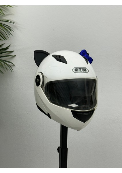 Motor & Motosiklet Koyu Mavi Fiyonklu Siyah Kedi Kulak Kask Dış Aksesuarı modelleri