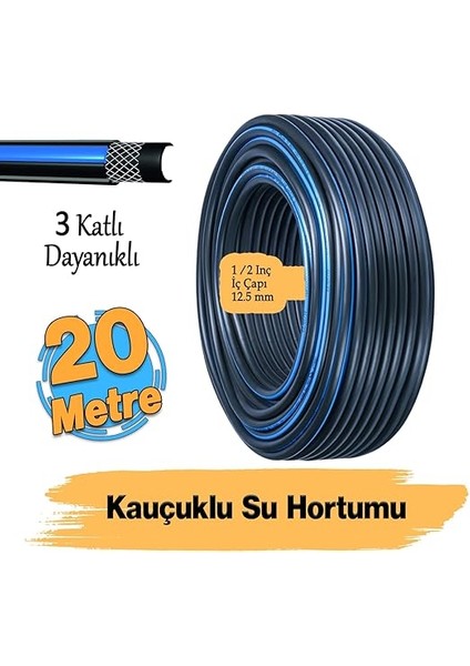 Metre Termo Kauçuklu Bahçe Hortumu Dayanıklı 3 Katlı Sağlam Su Sulama Yıkama Hortum 12.5 mm 1/2" indirimleri