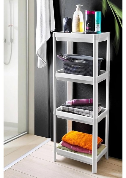 Home 4 Katlı Geçmeli Plastik Banyo ve Mutfak Organizeri, Kolay Montajlı 4 Katlı Raf, Mutfakta ve Banyoda Kullanım Için Ideal, Dayanıklı Depolama Çözümü (Beyaz)