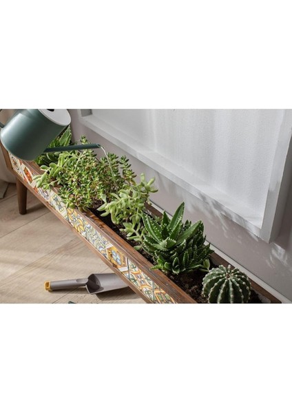 El Yapımı Ayaklı 10 Çinili Dekoratif Modern Ahşap Dikdörtgen Bahçe Balkon Saksı Saksılık Çiçeklik fırsatları