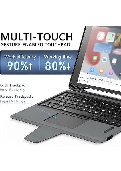 iPad 9. Nesil Klavye Kılıfı 10,2 Inç (10,2 Inç) Ped Ile, Çıkarılabilir Destek Standı, Kalem Tutucu, Sürgülü Kamera Kapağı iPad 7./8./9. Nesil ile Uyumlu Klavye (Siyah) modelleri