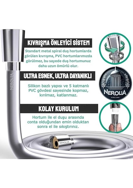 200CM Paslanmaz Çelik Çift Kenetli Uzun Duş Spirali/patlamaya Dayanımlı Banyo Hortumu (Her Duş Başlığı ile Uyumludur) fırsatları