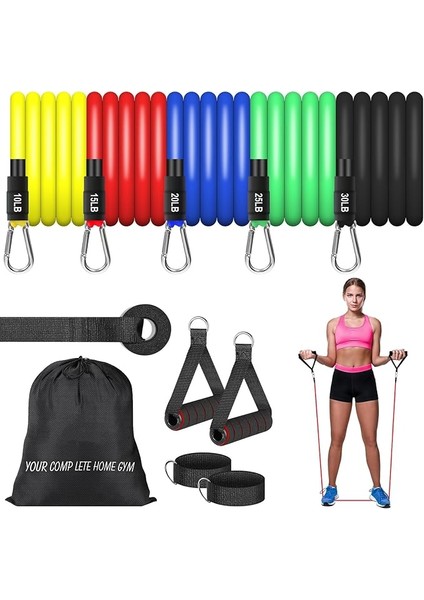 Bandı Seti (12 Adet), Kulplu Egzersiz Bantları, Kapı Çapası, Ayak Bileği Kayışları ve Taşıma Çantası, Vücut Şekillendirmek ve Ev Egzersizleri Için Egzersiz Bantları
