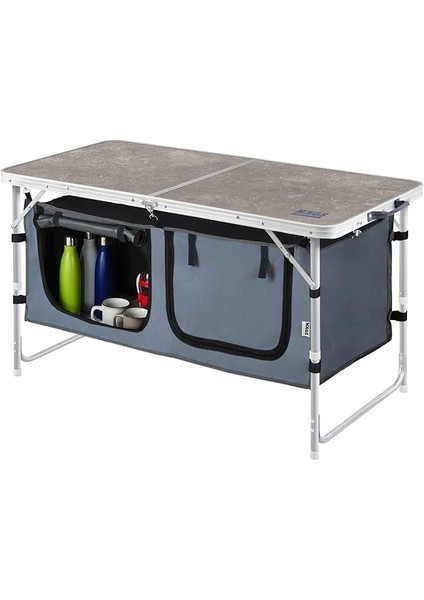 Saklama Dolaplı Kamp Masası, Outdoor Kamp Mutfağı, Kamp Dolabı, Katlanabilir Kamp Piknik Masası, Seyahat Mutfağı, Mutfak Dolabı, Depolama Bölmeli, Dış Mekan Mutfağı 120-60CM- Mermer Desenli