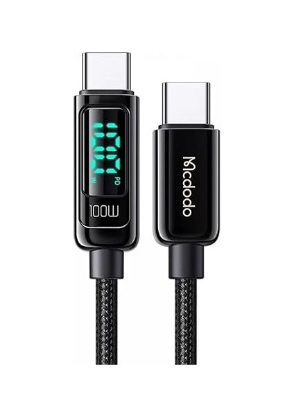 CA-8820 Type-C To Type-C 100W Pd Dijital Ekranli Data-Şarj Kablosu 5A 1.2m, Siyah