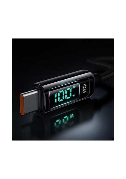 CA-8820 Type-C To Type-C 100W Pd Dijital Ekranli Data-Şarj Kablosu 5A 1.2m, Siyah indirimleri