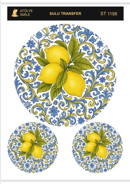 ST1198 Limon Desenli Açık Zemin Sulu Transfer 25*35 cm