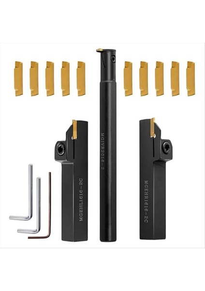 Torna Kesme Aletleri Seti - 3pcs 5/8 Inç Kanal Tutucu Tutucu 10 Pcs ile Indekslenebilir Karbür Ekleri MGMN200 (Yurt Dışından)