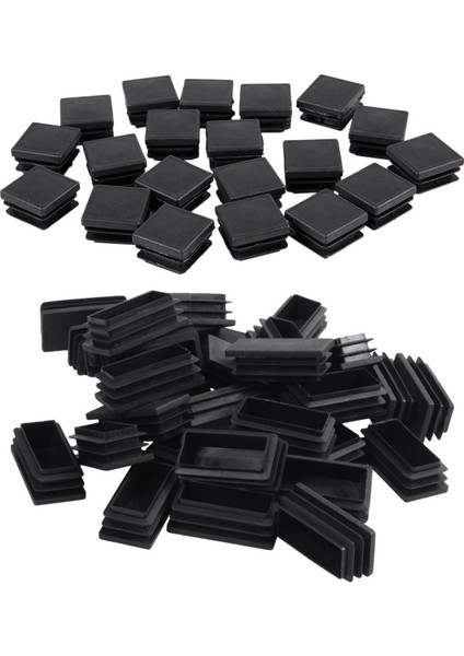50 Pcs Siyah Plastik Kare Kıçlı Uç Kapaklar Tüp Ekleri 20PCS 25MM x 25MM ve 30PCS 25X50MM (Yurt Dışından)