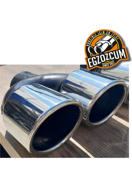 90 mm Çift Çıkış Eşit Yuvarlak Verev Kesim Krom Sessiz Egzoz Ucu Eksoz Çıkışı 1 Adet