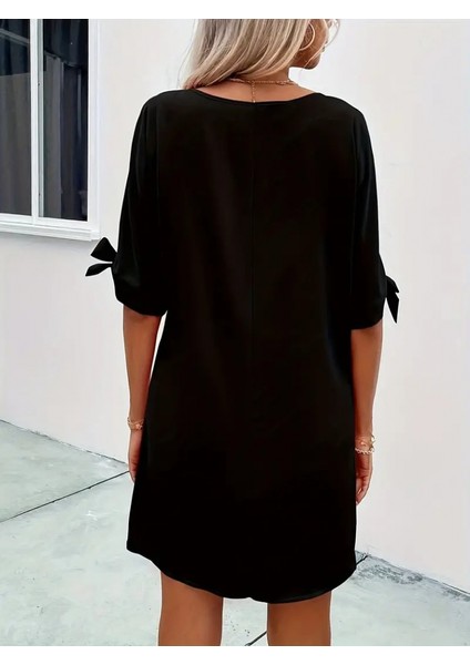 Kadın Kısa Kollu Kolu Bağlamalı Yakası Açık Janjan Elbise fırsatları